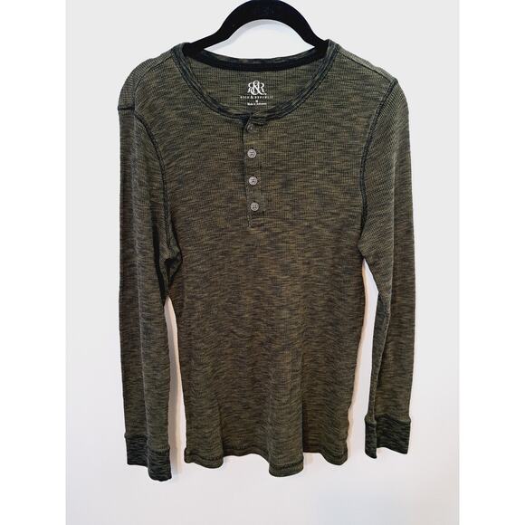 Rock & Republic Green Black Spacedye Waffleknit Henley Shirt Medium Men's - Picture 1 of 6